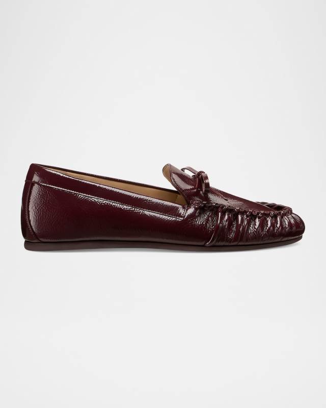 Britt Crinkled Patent Leather Bow Loafers